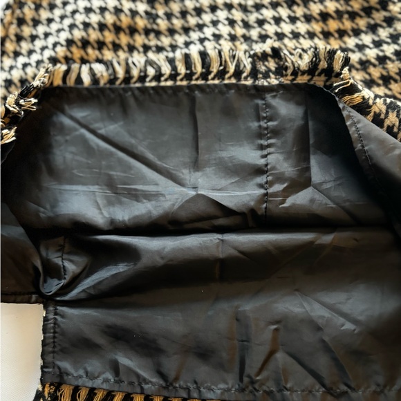 CHRISTIAN SIRIANO BLACK & TAN HOUNDSTOOTH ZIPPERED LINED MINI SKIRT  SZ S - Picture 4 of 12